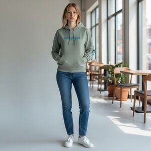 Wrangler Womens Logo Hoodie Sage Green Teal Blue Graphic Sleeve Sweatshirt XL